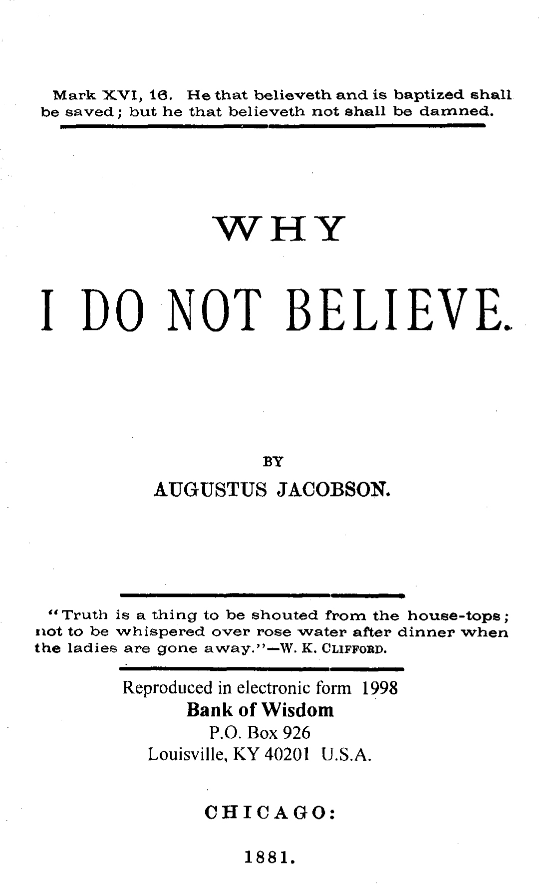 (image for) Why I Do Not Believe